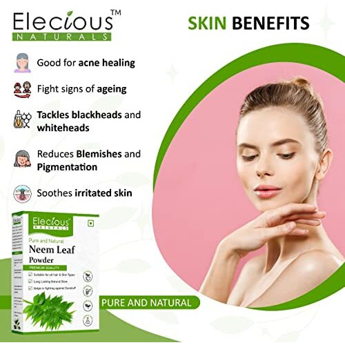 Elecious 100% Neem Powder For Face Pack (200 Grams), Skin & Hair | Anti-Pimple, Anti-Bacterial, Fight Dandruff | 100% Pure And Natural | No Chemical, No Preservative, Paraben-Free