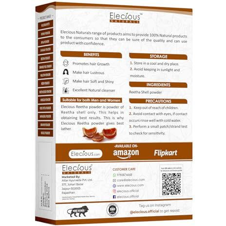 Elecious Pure Reetha Powder For Hair (200 Grams) | Ideal For Hair, Face And Skin | Soapnut Powder | 100% Pure And Natural, No Chemcial, No Preservative.