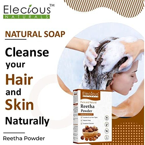 Elecious Pure Reetha Powder For Hair (200 Grams) | Ideal For Hair, Face And Skin | Soapnut Powder | 100% Pure And Natural, No Chemcial, No Preservative.