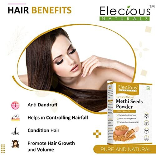 Elecious 100% Methi Seed Powder For Hair Growth - 200 G | Fenugreek Powder | 100% Pure And Natural | Ideal For Hair Care, Hair Growth, Skin Care And Eating