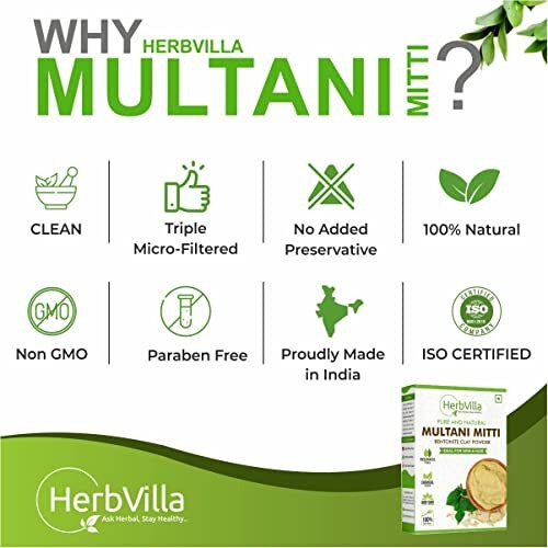 Herbalvilla Natural Multani Mitti Powder For Face Pack (200 Grams) Fuller's Earth, Bentonite Clay