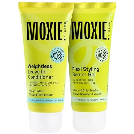 Moxie Beauty Wavy Vibe Setter Travel Duo | Enhances Wavy Hair & 94% Moisture Retention | Tackles Frizzy & Dry Hair | Weightless Leave-In Conditioner (50Ml) & Flexi Styling Serum Gel (50Ml)