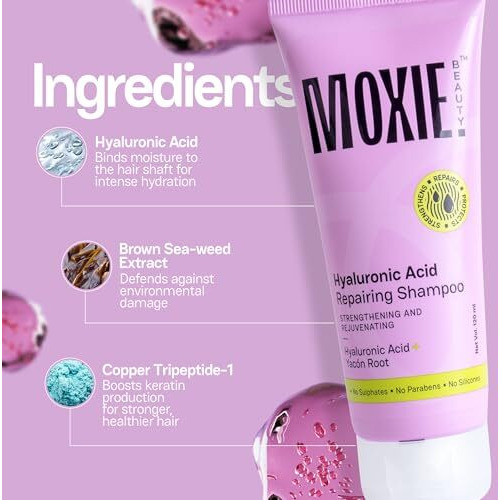Moxie Beauty Hyaluronic Acid Repairing Shampoo | 120Ml | Deep Hydration & Damage Repair | Sulfate-Free, Frizz-Control Shampoo | For All Hair Types