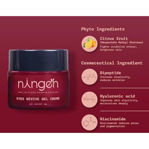 Ningen Eyes Revive Gel Cream | Under Eye Cream For Dark Circles, Wrinkles, Puffy Eyes & Anti Ageing (10G) | Hyaluronic Acid & Niacinamide | Cruelty & Paraben Free | For Men & Women | All Skin Types