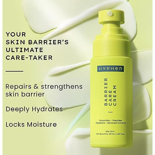 Hyphen Barrier Care Face Cream For Oily & Combination Skin | Lightweight Peptide And Ceramide Face Moisturizer | Strengthens Skin Barrier & Deeply Hydrates | Oil Free Face Moisturizer |50Ml