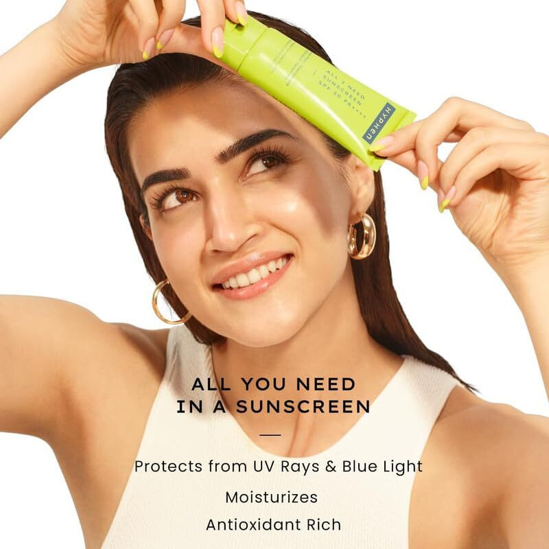 Hyphen All I Need Sunscreen Spf 50 Pa ++++ | Lightweight Sun Cream & Leaves No White Cast | Uva & Uvb Sun Care Blue Light Protection | Niacinamide, Ceramide Mineral Sunscreen For Women And Men For Dry, Oily, All Skin Types | 50Ml