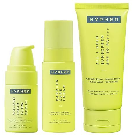 Hyphen Daily Face Care Regime For Normal & Dry Skin | 3 Step Facial Kit Routine Withface Serum, Face Cream & Sunscreen Spf 50 To Heal Skin Dryness & Dehydration | Value Pack Of 3
