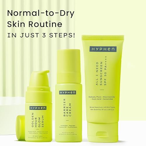 Hyphen Daily Face Care Regime For Normal & Dry Skin | 3 Step Facial Kit Routine Withface Serum, Face Cream & Sunscreen Spf 50 To Heal Skin Dryness & Dehydration | Value Pack Of 3