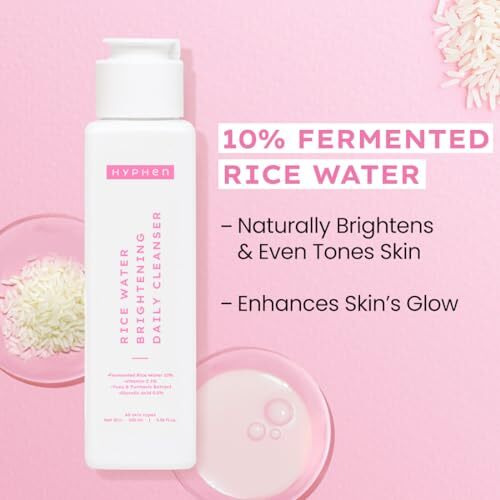 Hyphen 10% Rice Water Brightening Face Wash | Daily Face Cleanser For Women And Men | Brightens Skin | Removes Dirt & Impurities | Face Care, Gentle Facewash, Non-Drying, Fragrance Free Formula | Skin Care Products | Suitable For All Skin Types - 100 Ml