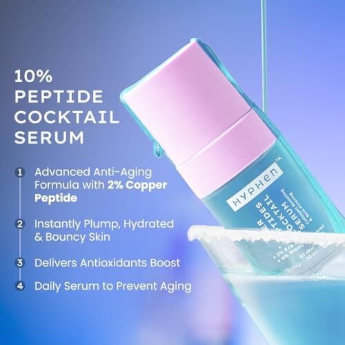 Hyphen 10% Power Peptide & 2% Copper Peptide Serum| Advanced Anti-Aging Formula | Reduces Fine Lines & Wrinkles | Glowing Skin | Face Serum For Men & Women | All Skin Types - 30Ml