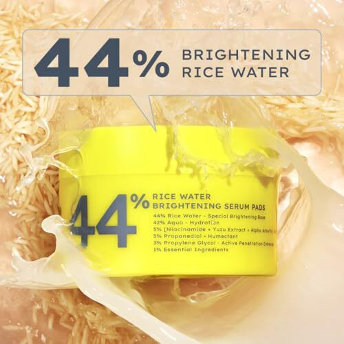 Hyphen 44% Rice Water Brightening Face Serum Pads | 5% Niacinamide & Alpha Arbutin To Reduces Dark Spots & Pigmentation | Toner Pads With Serum For Glowing Glass Skin | All Skin Types - 50N