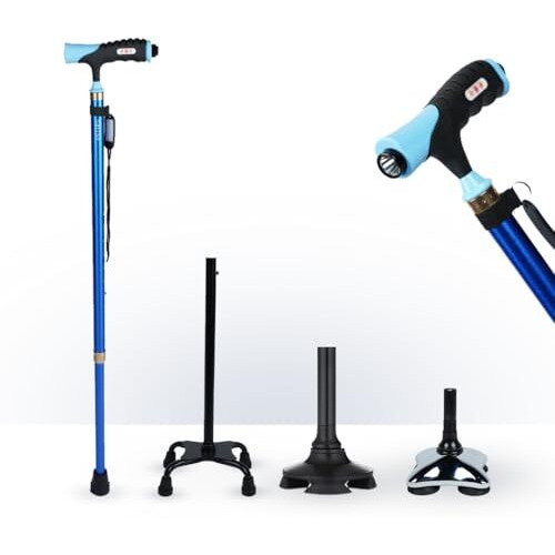Antara Ageasy (Max Group) Lumina Walking Stick With Adjustable Height & Built-In Led Torch | Lightweight Walking Support For Men, Women, Seniors (Blue) (Multibase)