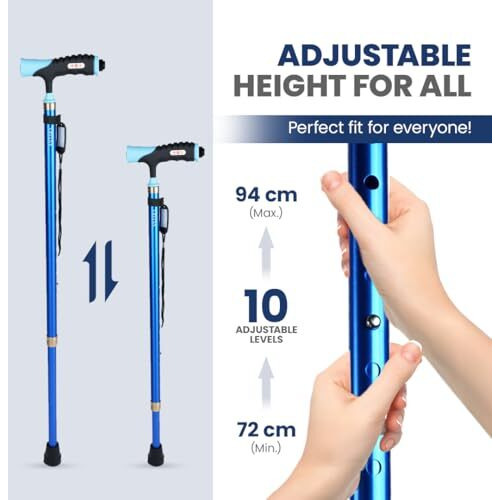 Antara Ageasy (Max Group) Lumina Walking Stick With Adjustable Height & Built-In Led Torch | Lightweight Walking Support For Men, Women, Seniors (Blue) (Multibase)