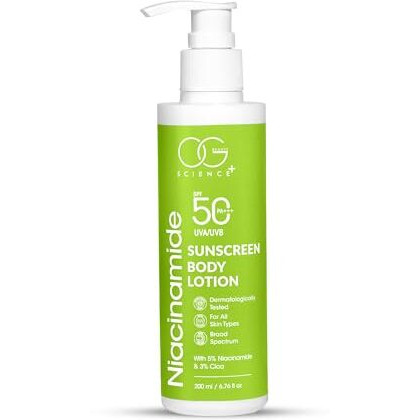 Og Beauty Science Spf 50 Pa+++ Sunscreen Body Lotion With Niacinamide & Cica - Dermatologically Tested - Broad Spectrum 200 Ml