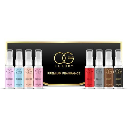 Og Beauty Luxury Perfume Gift Set - Unique Scents, Long-Lasting Eau De Parfum - Smokey, Woody, Shadow, Gallant, Pristine, Charade, Enchant, Solace - Pack Of 8 (5Ml Each)