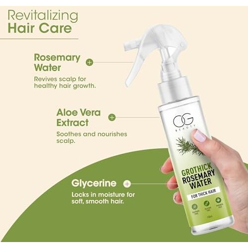 Og Beauty Grothick Rosemary Water - Hair Growth & Thickening Spray | Natural Rosemary Extract, Sulfate-Free, Paraben-Free Formula Pack Of 2 | 200 Ml
