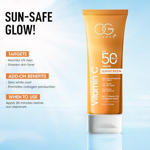 Og Beauty Science Spf 50 Pa+++ Sunscreen | 1% Vitamin C & Liquorice For Radiant Skin | Broad Spectrum Uv Protection | Hydrating & Fast-Absorbing | 50Ml