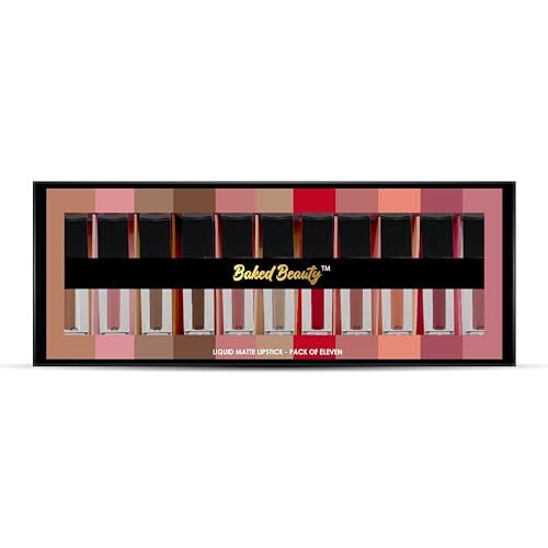 Baked Beauty Matte Finish Liquid Lipstick | Pack Of 11 | 1.5Ml X 11 | Vitamin E | Shea Butter | Lightweight & Long-Lasting | Transfer & Waterproof