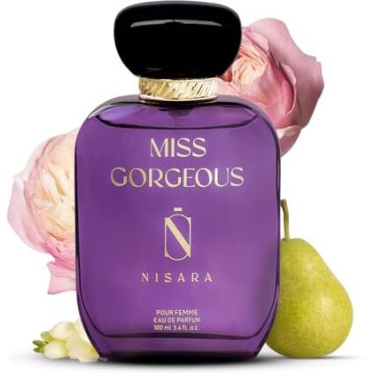 Nisara Miss Gorgeous Perfume For Woman 100 Ml | Long Lasting Eau De Parfum | Floral-Fruity-Green Fragrance | With Pear,Bergamot,Rose,Cedarwood,Musk,Amber,Vanilla | Edp Scent Spray For Woman | Premium Perfume For Her