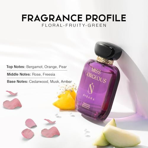 Nisara Miss Gorgeous Perfume For Woman 100 Ml | Long Lasting Eau De Parfum | Floral-Fruity-Green Fragrance | With Pear,Bergamot,Rose,Cedarwood,Musk,Amber,Vanilla | Edp Scent Spray For Woman | Premium Perfume For Her