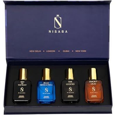 Nisara Men Eau De Parfum Gift Set 4X15 Ml For Men With Men Of The Night,The Legend,Blue Seduction,Smoky Oud Perfume| Edp Fragrance Scent For Men | Premium Perfume