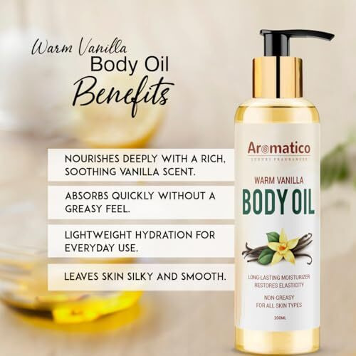 Aromatico Warm Vanilla Body Oil, After Bath Oil For Daily Use. Glowing Skin & Deep Hydration For Dry Skin. Winter Moisturizer With Natural Oils. Non-Greasy, Nourishing Formula  200Ml
