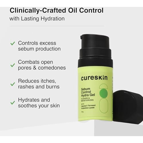 Cureskin Sebum Control Hydra Gel Hydration & Shine Control For Oily Skin With Aquaxyl, Farnesol, Probiotics Lysate (17 G)