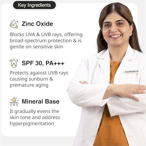 Cureskin Mineral Day Cream Sunscreen Matte Finish Spf 30 Pa+++ | Broad Spectrum Sun (Uva, Uvb & Ir) Protection | Zinc Oxide With Prebiotics, 50 G (Pack Of 1)