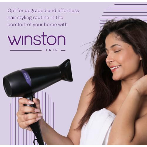 Winston Turbo Smart Hair Dryer 2200W For Men And Women With Diffuser & Concentrator, Professional Fast Drying With 2 Speed/ 3 Settings With Cool Shot - All Hair Types - 1 Year Warranty