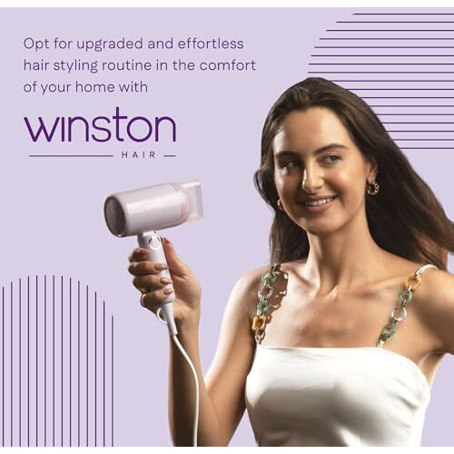 Winston Ionic Foldable Hair Dryer - 1200W | Compact, Foldable, And Damage-Free Drying Blow Dryer With Low Noise & Overheat Protection - 1 Year Warranty (Purple)