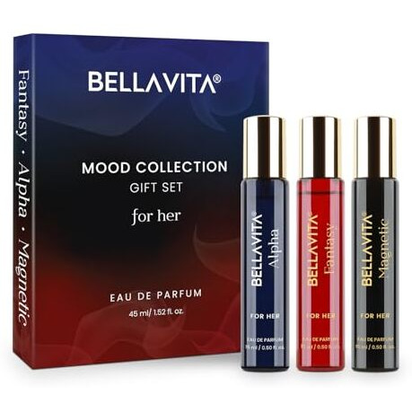 Bellavita Mood Collection Gift Set 3X15Ml | Long Lasting Edp Perfume For Woman | Alpha, Fantasy & Magnetic | Pink Pepper, Jasmine And Moss | Fruity, Floral Premium Fragrance For Women