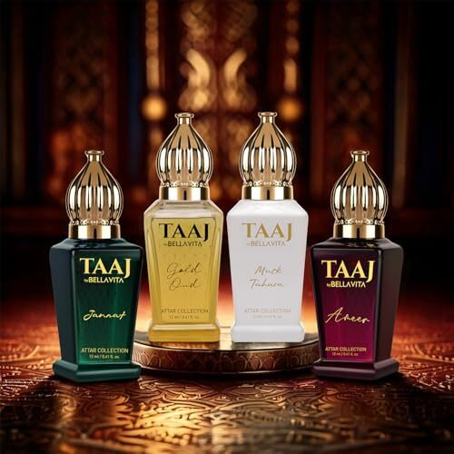Bellavita Taaj Attar | Long Lasting Unisex Gift Set For Man And Woman 4X12Ml | Caramel, Lemon, Cinnamon, And Musk | Non-Alcoholic Roll On | Oud, Floral, Musk | Attar For Men And Women