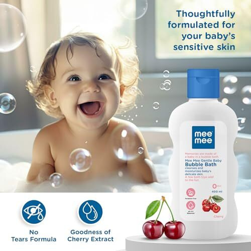 Mee Mee Foamy Baby Mild Bubble Bath | 400Ml (Pack Of 1) With Cherry & Fruit Extracts | Tear-Free Formula | Moisturizes And Soothes Baby's Skin | No Parabens | Infant Friendly Natural Head To Toe Baby Wash Dermatologically Tested | Ph Balanced | All Skin Types
