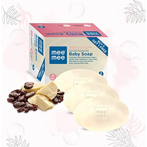 Mee Mee Baby Soap 75G, Pack Of 3 (Buy 2, Get 1 Free) | Nurturing Bathing Bar With Natural Shea & Cocoa Butter | For Baby's Sensitive Skin | Paraben Free | Dermatologist-Approved For Gentle Skin Care