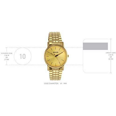 Sonata Quartz Analog Champagne Dial Stainless Steel Strap Watch For Men-Np7987Ym06W
