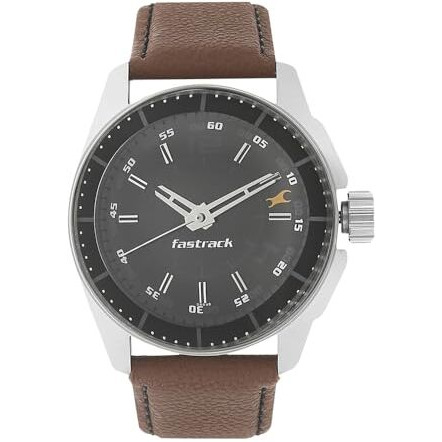 Fastrack Quartz Analog Black Dial Leather Strap Watch For Men-Ns3089Sl05