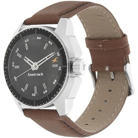 Fastrack Quartz Analog Black Dial Leather Strap Watch For Men-Ns3089Sl05