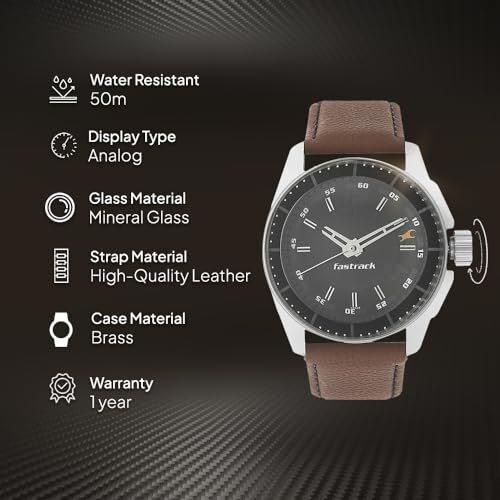Fastrack Quartz Analog Black Dial Leather Strap Watch For Men-Ns3089Sl05