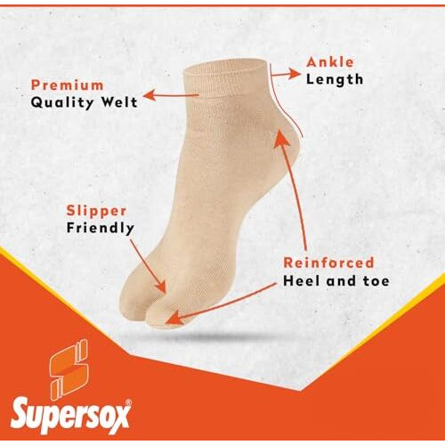 Supersox Ankle Length Thumb Socks For Women, Made With Breathable, Anti Odour & Moisture Absorbent Combed Cotton With A Extra Durable Welt, Ideal For All Day Wear (Pack Of 4), Beige