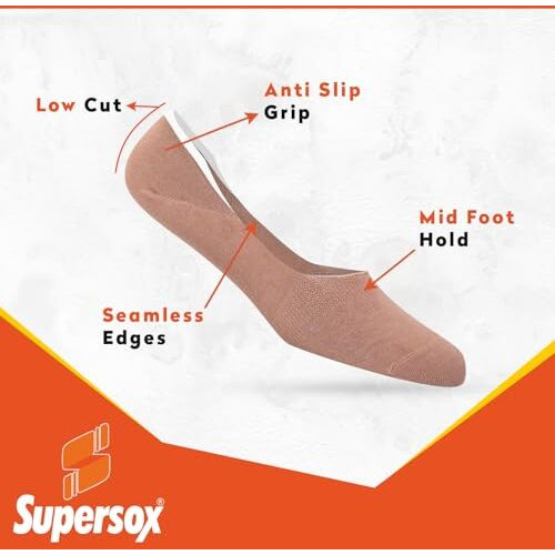 Supersox No Show Socks For Women, Made With Breathable, Anti Odour & Moisture Absorbent Combed Cotton With Silicon Anti Slip Grip (Pack Of 5) (Nut Brown)
