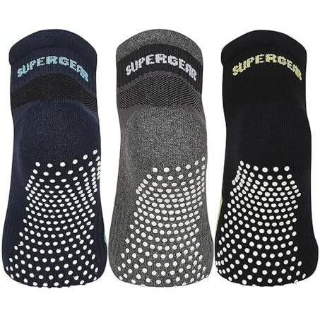 Supergear Yoga Ankle Socks For Women-3 Pairs Made Of Cushioned Cotton-Athletic Soft Socks For Ladies, Anti-Slip Grip Sock Ideal For Gym, Running, Exercise-Pack Of 3(Multicolour)