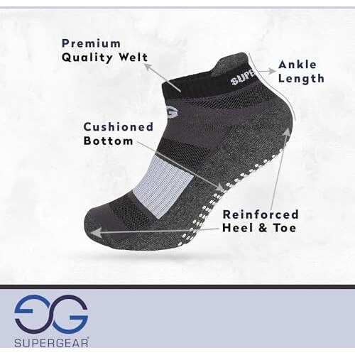 Supergear Yoga Ankle Socks For Women-3 Pairs Made Of Cushioned Cotton-Athletic Soft Socks For Ladies, Anti-Slip Grip Sock Ideal For Gym, Running, Exercise-Pack Of 3(Multicolour)