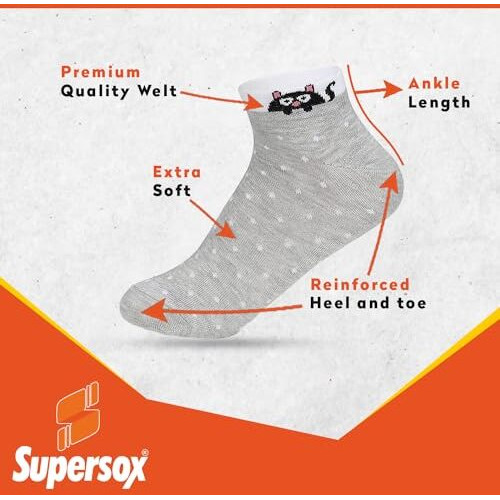 Supersox Women Funky Design Pattern Casual Sneaker Length Compact Combed Cotton Socks Combo Packs Of 5 (Funky Design 2), Multicolor