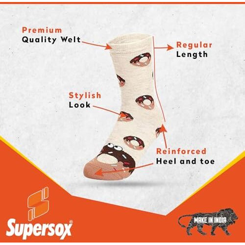 Supersox Funky Women Crew Length Compact Combed Cotton Multicolor Socks Packs Of 5