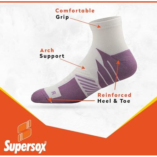 Supersox Men's And Women's 3 Pairs Low Cut Ankle Cotton Socks - Sports Cushion Durable For Workout Gym Bikers - Free Size Pack Of 3 (In, Alpha, Free Size, Multi Color 4)