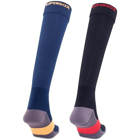 Supersox Unisex Kids Football Socks-Knee Length Socks Cushioned Sole, Odour Free & Superior Grip Unim Stockings Football/Soccer, Pack Of 2 (Navy & Black, Large (10 Years To 14 Years), Cotton)