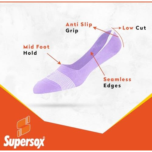 Supersox Low Cut No Show Loafer Socks For Women, Made With Durable, Breathable, Anti Odour & Moisture Absorbent Combed Cotton With Anti Slip Grip (Pack Of 4)