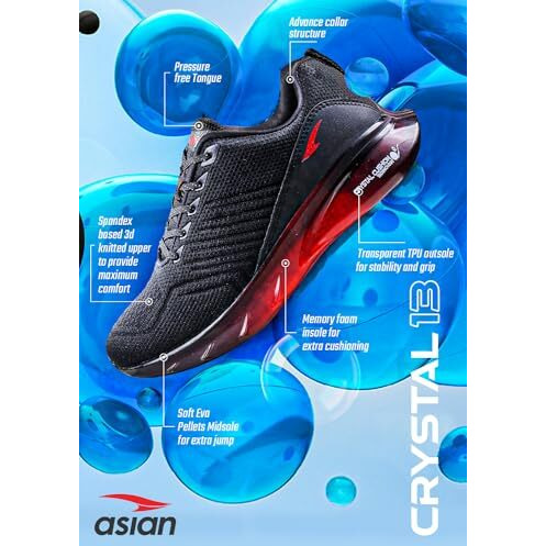 Asian Crystal-13 Sports & Casual Shoes With Crystal Cushion Technology Lightweight Sneaker For Men & Boys Black,Red
