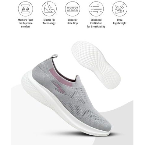 Asian Casual Walking Shoes For Women | Soft Cushioned Insole || Breeze-02 Walking Shoe For Women Grey