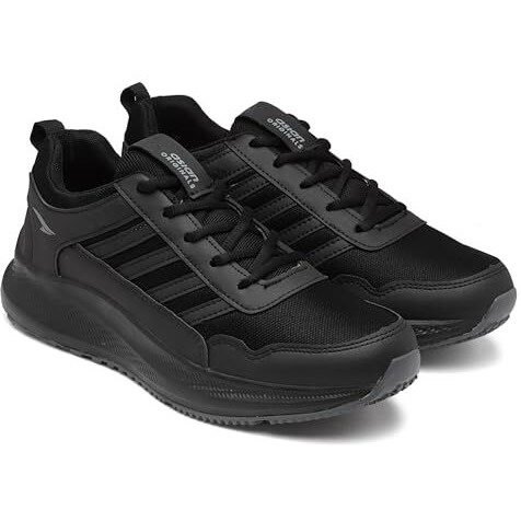 Asian Men Boss-02 Running And Casual Wear Running Shoes With Laces, Lightweight And Comfortable Shoes For Men & Boys, Ideal For Sports, Gym, Walking, And Daily Use Full Black